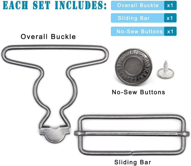 Enosea 2 Sets 2 inch Overall Buckles Replacement, Metal Suspender Buckle Overall Clips with Buckle Slider and Buttons - Image 3